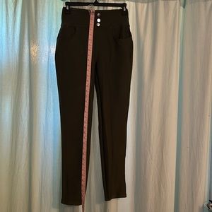 Olive green stretch chinos with four pockets tapered leg ankle length